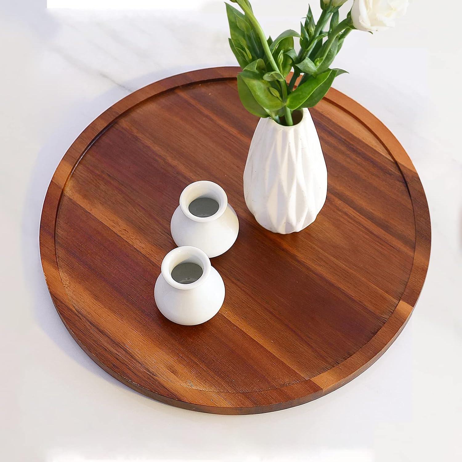 Sysi Home Wooden Round Serving Tray For Home | Decorative Kitchen & Dining Table Tray | The Perfect Tray For Coffee Table And Ho